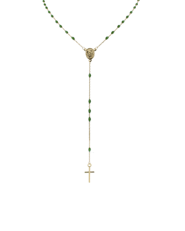 9CT Y/G GREEN ROSARY 45cm